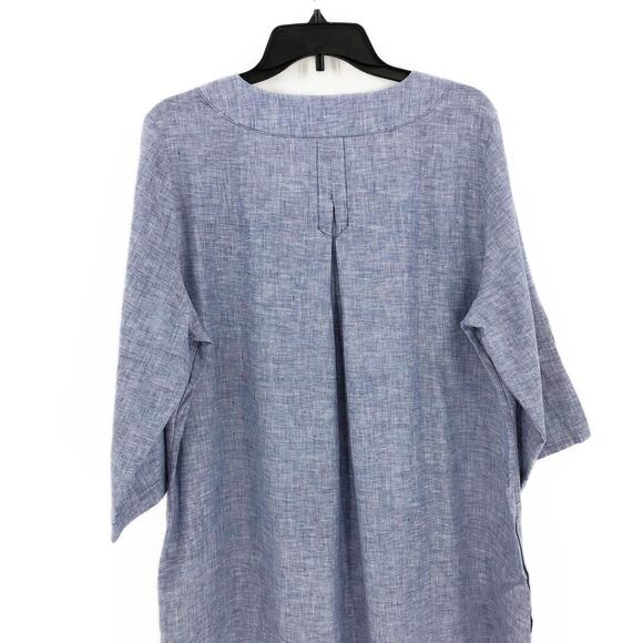 FOXCROFT Women's Harmony Linen Shirt Dress 14W Indigo Blue Linen Easy Care - Picture 7 of 11